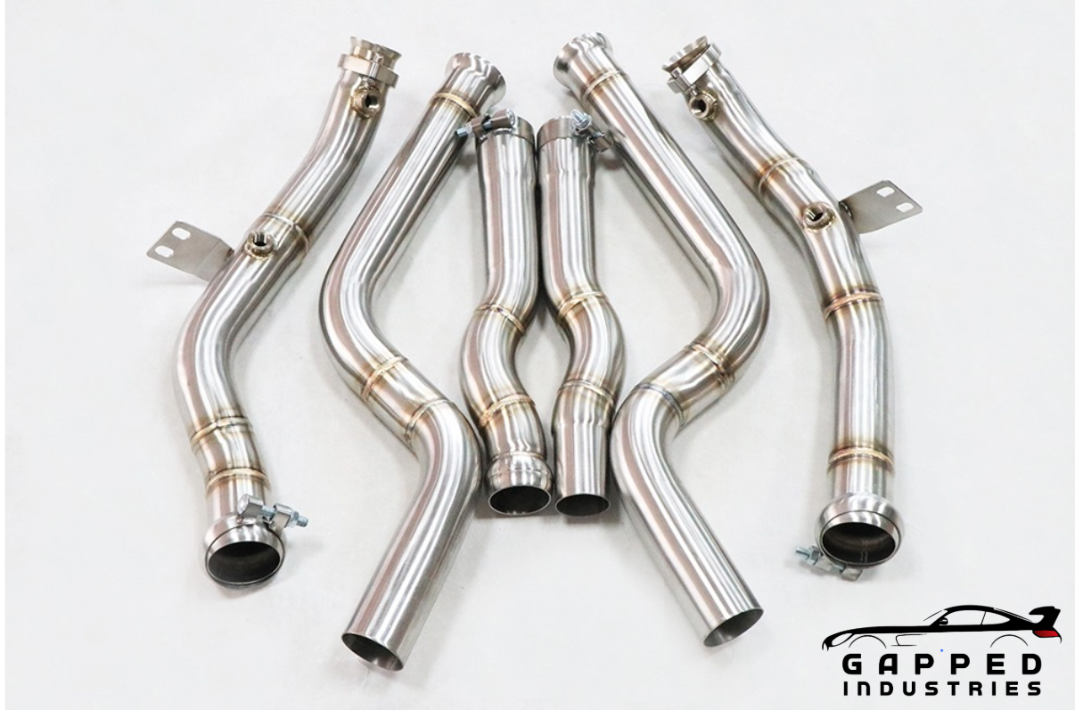 Mercedes CLS 550 M278 Catless Downpipes Full Close View